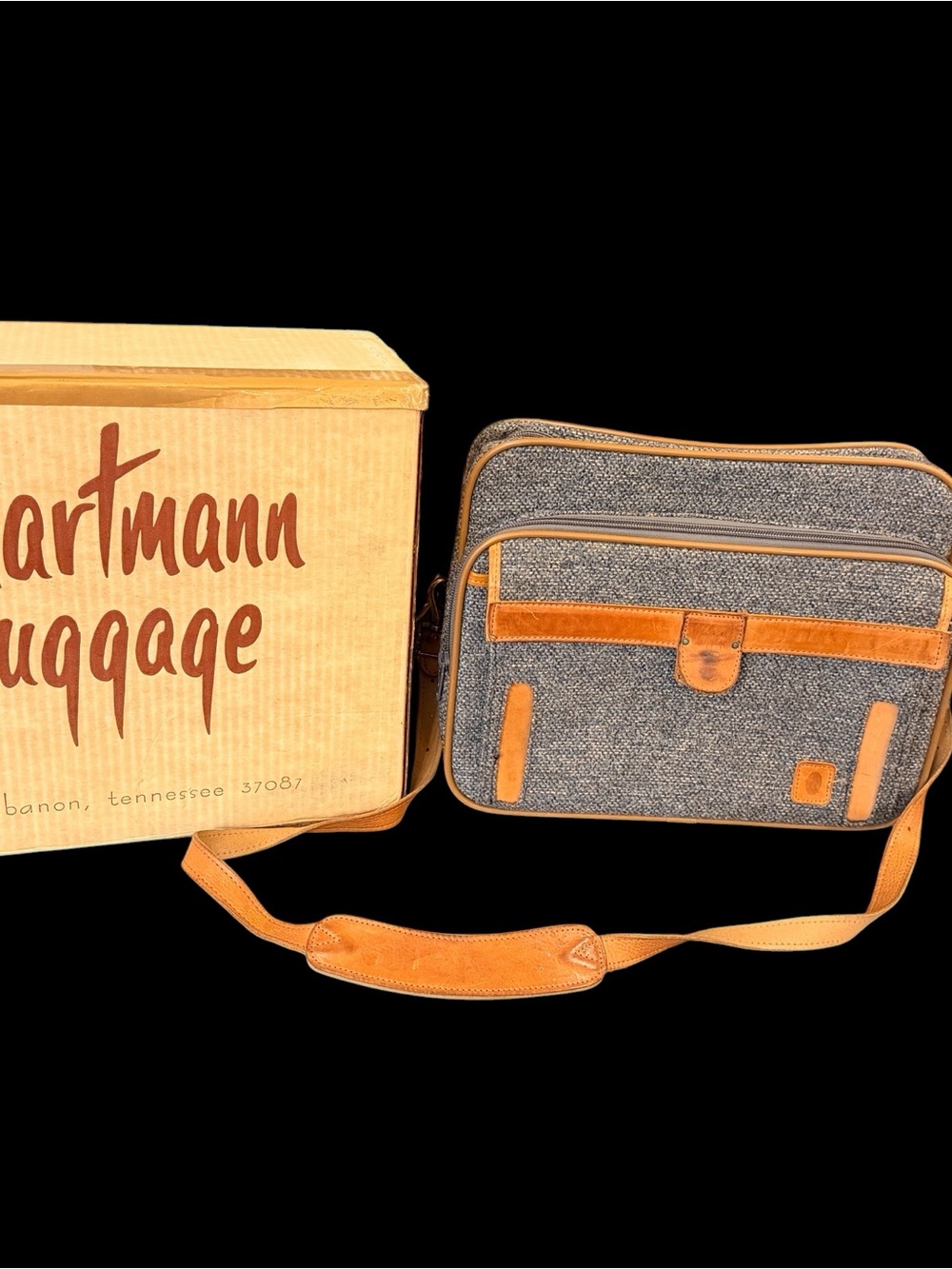 Vintage Hartmann Luggage Tweed & Leather Travel Shoulder Messenger Bag Carry On